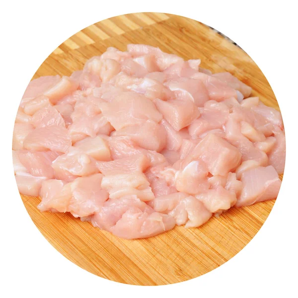 Fresh Raw Chicken Meat Breast Pieces Ready Cook Cutting Board — Fotografia de Stock