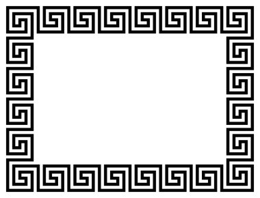 Yunan çerçeve süsleri, pervaneler. Beyaz arka planda izole edilmiş, tekrarlanan bir Yunan motifinden kare kenarlığı.