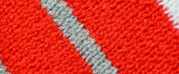 Pattern Fabric Made Wool Handmade Knitted Fabric Red Grey Wool — Stock Photo, Image
