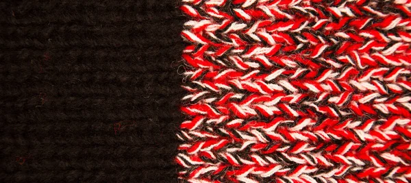 Vzor Tkaniny Vlny Ručně Pletené Tkaniny Černá Bílá Červená Vlna — Stock fotografie