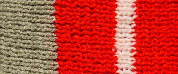 Tecido Padrão Feito Tecido Malha Artesanal Vermelho Branco Cinza Textura — Fotografia de Stock