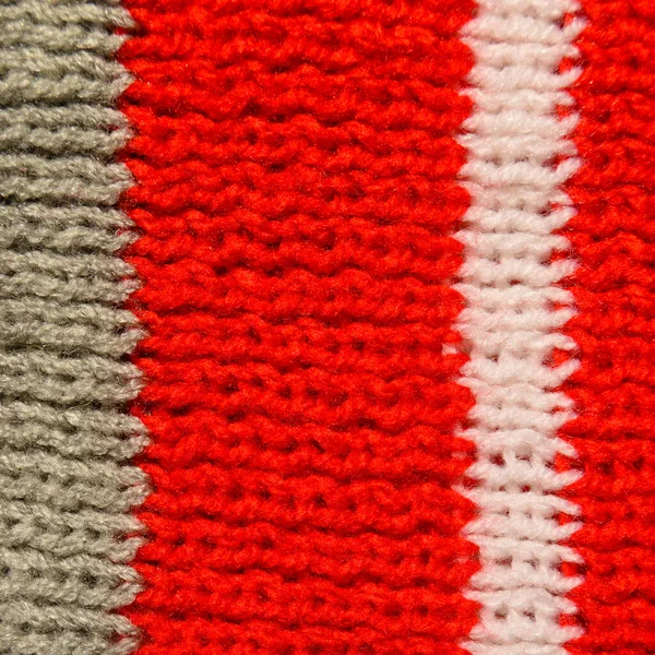 Tecido Padrão Feito Tecido Malha Artesanal Vermelho Branco Cinza Textura — Fotografia de Stock