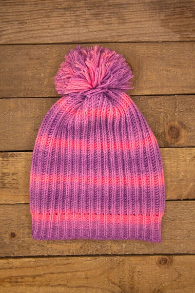 Handmade Wool Knitted Winter Pink Purple Hat Scarf Isolated Old — Stock Photo, Image