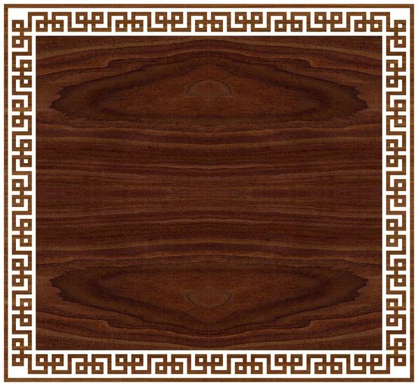 Greek Frame Ornaments Meanders Square Meander Border Wooden Walnut Repeated — Stock Photo, Image