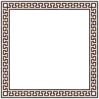 Yunan çerçeve süsleri, pervaneler. Beyaz arkaplan üzerinde tekrarlanan Yunan motif vektör illüstrasyonuyla ahşap cevizden kare kenarlığı