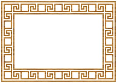 Yunan çerçeve süsleri, pervaneler. Beyaz arkaplan üzerinde tekrarlanan Yunan motif vektör illüstrasyonuyla ahşap cevizden kare kenarlığı