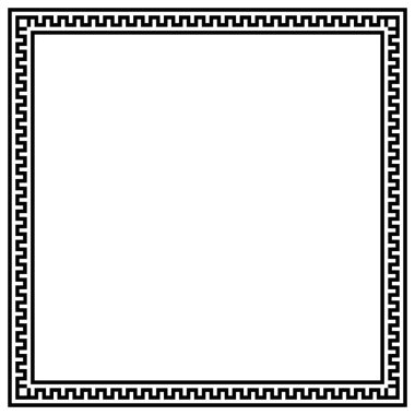 Yunan çerçeve süsleri, pervaneler. Beyaz zemin üzerinde tekrarlanan bir Yunan motif Vektör illüstrasyonunun kare kenarlığı