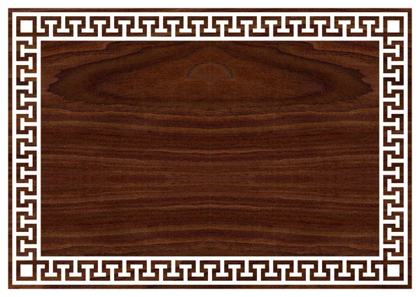 Greek Frame Ornaments Meanders Square Meander Border Wooden Walnut Repeated — Stock Photo, Image