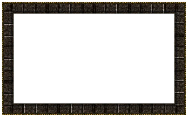 Rectangular Empty Wooden Gold Gilded Ornamental Frame Isolated White Background — 스톡 사진