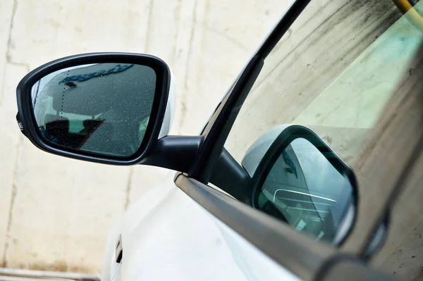 Modern White Car Automobile Side View Mirror Doors — Stock Photo, Image