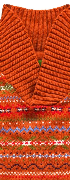 ウールで作られたパターンカーディガン生地 手作りニット生地オレンジウールセーター背景テクスチャ — ストック写真