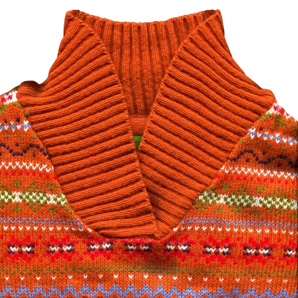 ウールで作られたパターンカーディガン生地 手作りニット生地オレンジウールセーター背景テクスチャ — ストック写真