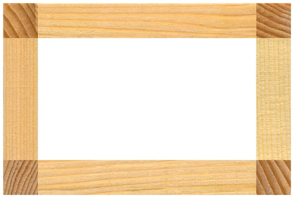 Rectangle Wooden Frame Cut Pine Wood Texture Isolated White Background — Foto de Stock