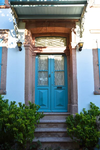 Декоративный Вход Деревянная Голубая Дверь Ностальгического Дома Острове Кунда Остров — стоковое фото