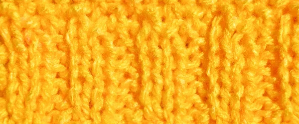 Tecido Padrão Feito Tecido Malha Artesanal Amarela Textura Fundo — Fotografia de Stock