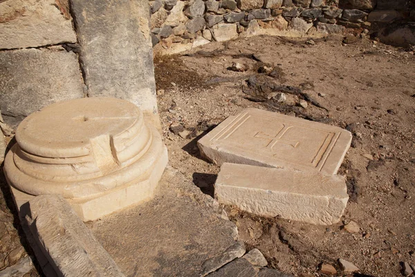 Símbolo Cruz Igreja Pertencentes Aos Períodos Bizantino Romano Antiga Cidade — Fotografia de Stock