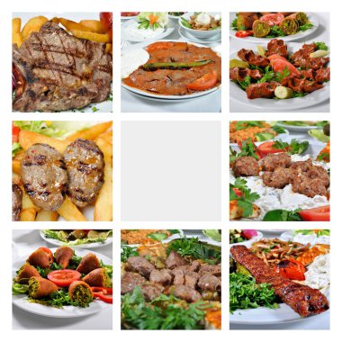 Broşür ve broşür Türk kebap restoranları, Türk kebap çeşitleri kolaj, şeffaf kebap broşürü tasarımı