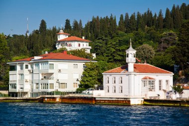 İstanbul, İstanbul 'da 22 Haziran 2019' da deniz kenarındaki Lüks ve geleneksel malikane beyaz villa