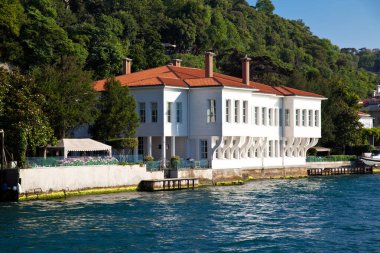 İstanbul, İstanbul 'da 22 Haziran 2019' da deniz kenarındaki Lüks ve geleneksel malikane beyaz villa