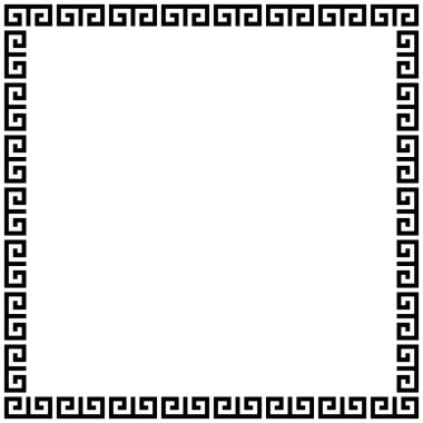 Yunan çerçeve süsleri, pervaneler. Beyaz zemin üzerinde tekrarlanan bir Yunan motif Vektör illüstrasyonunun kare kenarlığı.