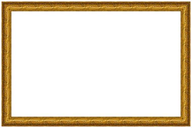 Rectangular empty wooden and gold gilded ornamental frame isolated on white background clipart