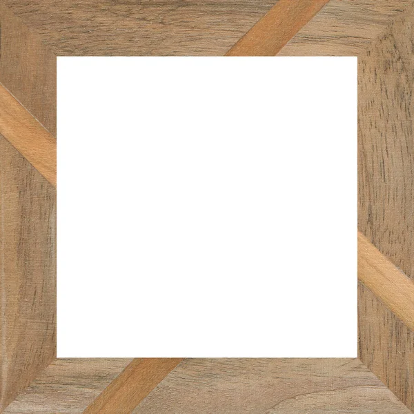 Wooden marquetry frame, wooden frame made from a combination of different woods, isolated on a white background