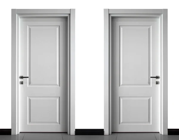 Nowoczesne Białe Dwa Frontowe Wejście Drewniane Drzwi Wnętrzu Domu — Zdjęcie stockowe