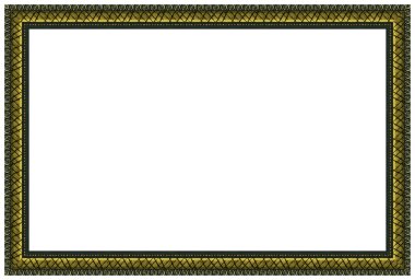 Dikdörtgen boş ahşap ve altın yaldızlı süslemeli çerçeve beyaz arkaplanda izole