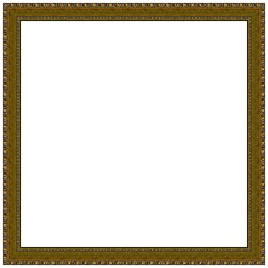 Kare boş ahşap ve altın yaldızlı süslemeli çerçeve beyaz arkaplanda izole