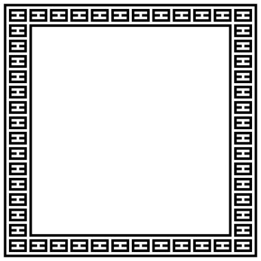 Yunan çerçeve süsleri, pervaneler. Beyaz zemin üzerinde tekrarlanan bir Yunan motif Vektör illüstrasyonunun kare kenarlığı