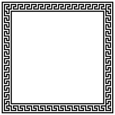 Yunan çerçeve süsleri, pervaneler. Beyaz zemin üzerinde tekrarlanan bir Yunan motif Vektör illüstrasyonunun kare kenarlığı