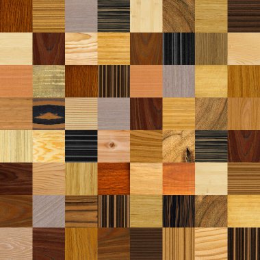 Wooden square marquetry, patterns created from the combination of different pine and walnut woods, wooden floor, parquet, cutting board, seamless texture clipart