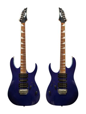 İki gül ağacı Ibanez Gio Electric mavi veya lacivert gitar, müzikle ilgili afiş, beyaz arka planda izole edilmiş, İstanbul Türkiye 7 Temmuz 2024