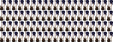Tahta ceviz rengi kahverengi ve mavi gövdeli elektro gitar, beyaz arka planda izole edilmiş özel müzik aleti tasarımı.
