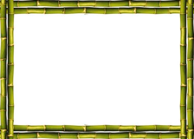 Kare boş ahşap ve yeşil bambu çerçeve, beyaz arka planda izole