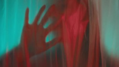 Plastik örtü ve canlı ışıklandırma efektleri içeren gerçeküstü bir portre duygu ve yaratıcılığı çağrıştırıyor..