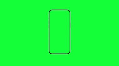 Krom Anahtar için Yeşil Ekran ile Akıllı Telefon Görüntüsü. Dikey Kromakey için Boş Yeşil Ekran ile Akıllı Telefonun Döndürülen Mock Up 'ı. Parlak Arkaplanda Elektronik Nesne Kaydırma Sunumu