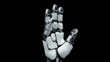 Görselleştirme Sembol Barışı Öğrenen Robotik Kol 'un Yakın Çekim Bölümü. Laboratuvar Endüstri 4 'te Robot El Hareketi Eğitimi. Çağdaş Konsept Ai Programlama Kontrol Teknolojisi Donanım Yönlendiricisi