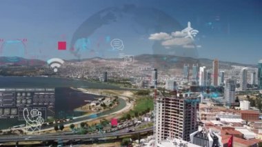 Akıllı şehir ve iletişim ağı konsepti. 5G mi? Bazı şeylerin interneti. Telekomünikasyon. Yüksek kalite 4k görüntü