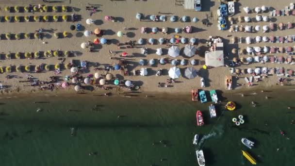 Вид Сверху Людей Загорающих Купающихся Пляже Турции Высококачественные Кадры — стоковое видео