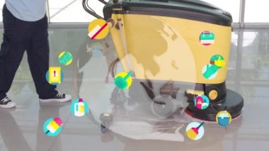 the cleaner washes floor with a professional polisher machine. Cleaning concept.cleaning company. High quality 4k footage
