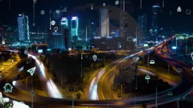 Akıllı şehir ve iletişim ağı konsepti. 5G mi? Bazı şeylerin interneti. Telekomünikasyon. Yüksek kalite 4k görüntü