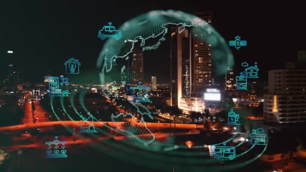 Концепція Розумного Міста Комунікаційної Мережі Інтернет Речей Iot Телекомунікації Високоякісні — стокове відео