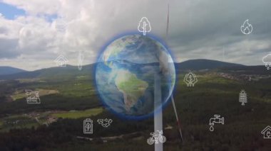 Rüzgar santrali ve teknoloji. Akıllı şebeke Yenilenebilir enerji. Sürdürülebilir kaynaklar. Yüksek kalite 4k görüntü