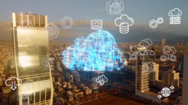 Bulut hesaplama konsepti. İletişim ağı. Yüksek kalite 4k görüntü