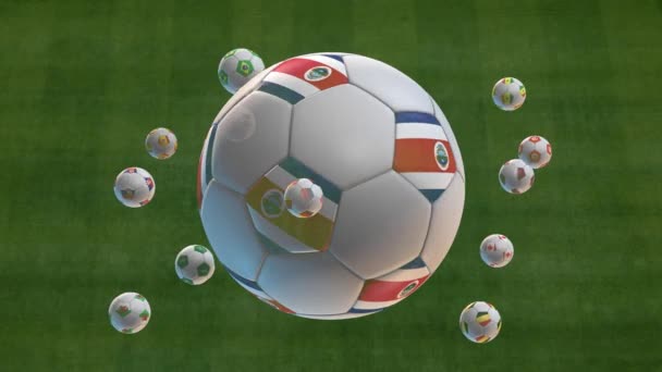 2022 Futball Kupa Katarban Minden Foci Világkupa Résztvevők Forgó Focilabda — Stock videók