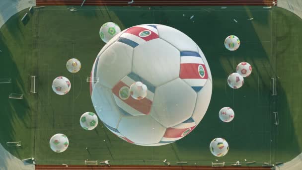 Кубок 2022 Катаре Вращение Футбольного Мяча Съемка Стадиона Воздуха Высококачественные — стоковое видео