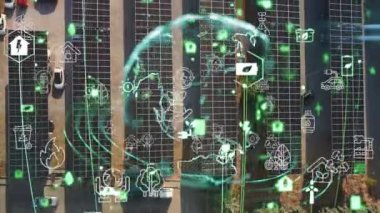 Güneş enerjisi ve teknoloji konsepti. Yenilenebilir enerji. Akıllı şebeke Yüksek kalite 4k görüntü