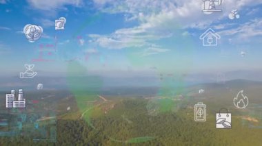 Yeşil orman hava manzarası ve çevresel teknoloji kavramı. Yeşil teknoloji. Ekoloji. Yeşil dönüşüm. GX. SDG 'ler. Yüksek kalite 4k görüntü