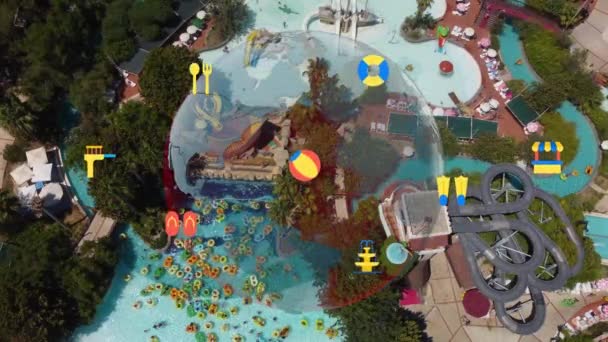 Bovenaanzicht Waterpark Aquapark Zwembaden Zicht Van Bovenaf Hoge Kwaliteit Beeldmateriaal — Stockvideo